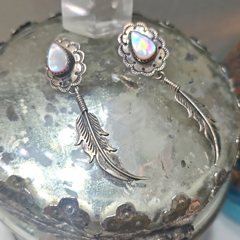 🌹Antique moonstone feather dangling earrings